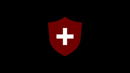Dark Red Shield with White Plus Sign Icon on Black Background cross medical