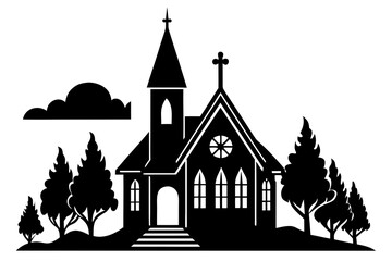 Church house  silhouette vector, Christian church icon black symbol
