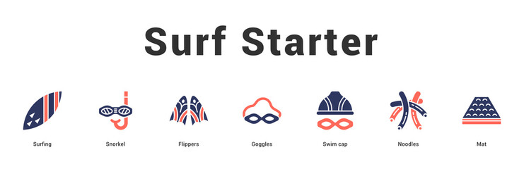 Surf Starter Modern and clean web banner illustration featuring thematic icons for visual communication