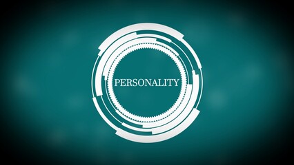 White Futuristic Circular HUD Element with the word PERSONALITY on teal background personality