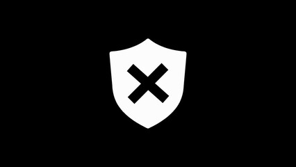 White Shield with Black Cross Symbol on Black Background security