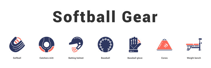 Softball Gear Modern and clean web banner illustration featuring thematic icons for visual communication
