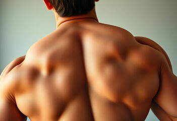 Close-up of toned, flexed back muscles, highlighting definition and musculature,  bodybuilding,  rhomboids