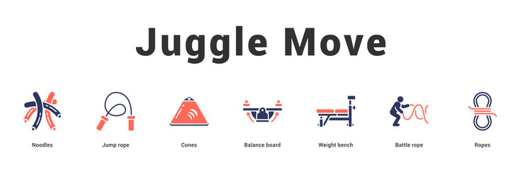 Juggle Move Modern and clean web banner illustration featuring thematic icons for visual communication