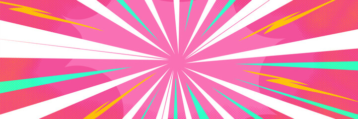 Naklejka premium Sharp comic burst flares intersect with smooth manga lines. Anime speed enhances the style, forming a powerful comic background and a glowing manga burst background.