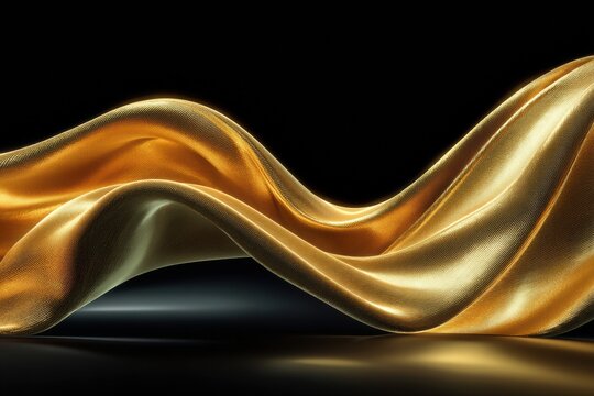 Golden Silk Wave on a Black Background: Abstract Luxurious Fabric Flow and Shine