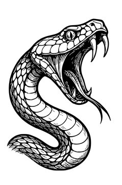 Aggressive snake with open mouth and fangs