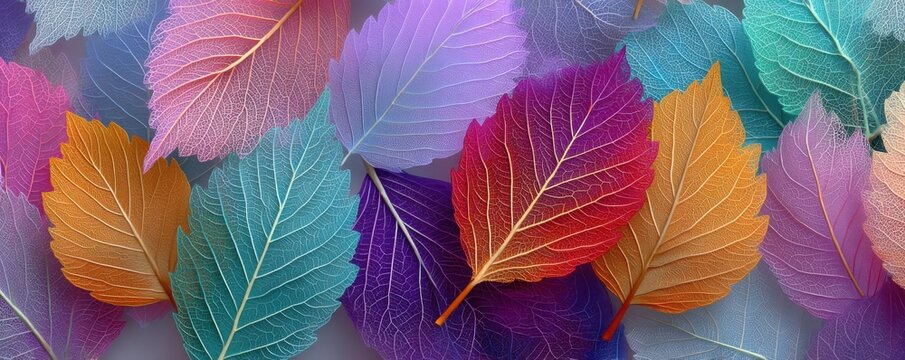 Colorful autumn leaves in a vibrant layered pattern for creative stock backgrounds