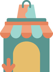 Minimal storefront facade with shopping bag and striped awning, perfect for ecommerce, local shop, and marketplace themes