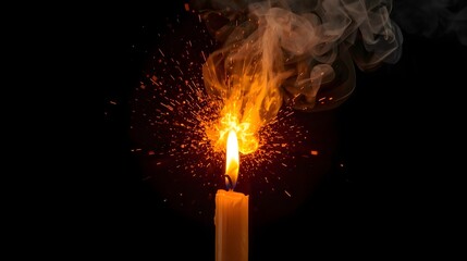 candle explosion  smoke and sparks
