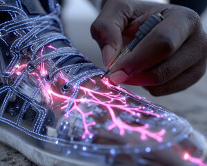 Custom Sneaker Design Digital Art on Fashionable Footwear with Vein Pattern