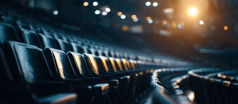 Empty black chairs in a sports venue waiting event start