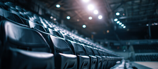 Empty black chairs in a sports venue waiting event start