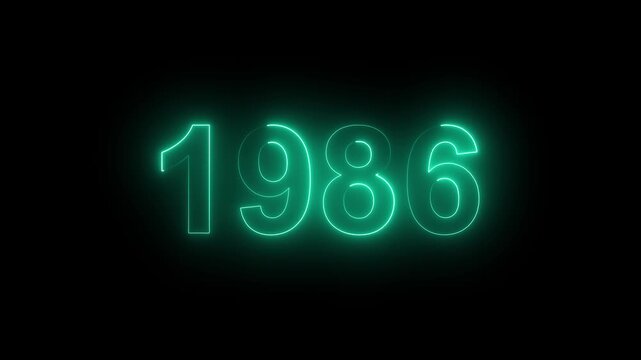 1986 Glowing Neon Line Text Animation, Powerful Abstract Neon Number Design in Stunning 4K Highlighting the Iconic and Important Year important date 1986.