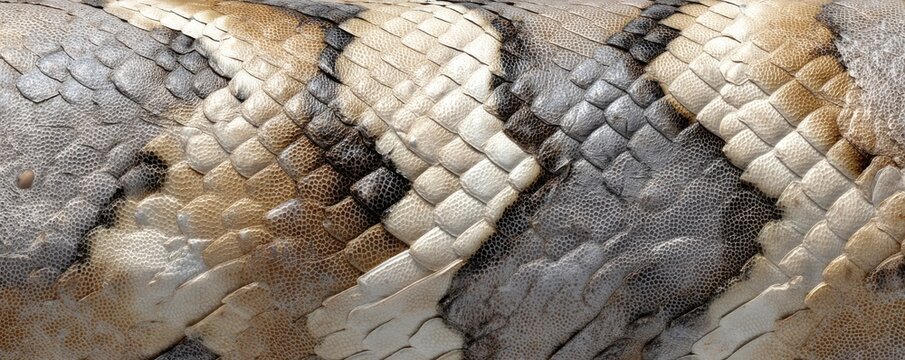 Snake skin pattern closeup texture with scales and natural brown beige tones for seamless background