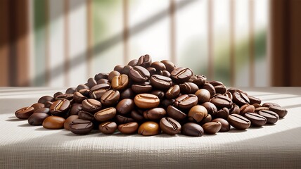 Pile of Roasted Coffee Beans on Textured Surface