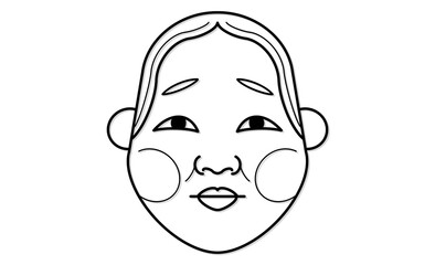 和風イラスト・おかめのモノクロイラストアイコン線画