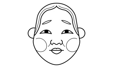 和風イラスト・おかめのモノクロイラストアイコン線画