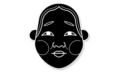 和風イラスト・おかめのモノクロイラストアイコン線画