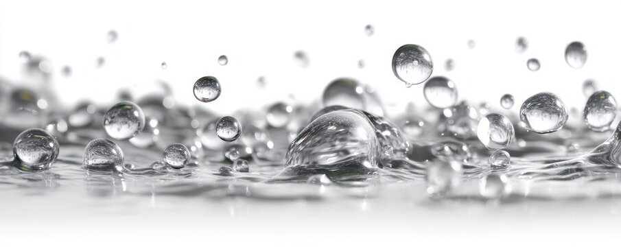 Captivating macro image of water drops and bubbles on a reflective surface with a transparent background