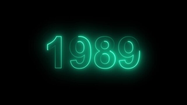 1989 Glowing Neon Line Text Animation, Powerful Abstract Neon Number Design in Stunning 4K Highlighting the Iconic and Important Year important date 1989.