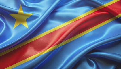 Waving flag of the Democratic Republic of the Congo, detailed fabric texture, vibrant colors, national symbol