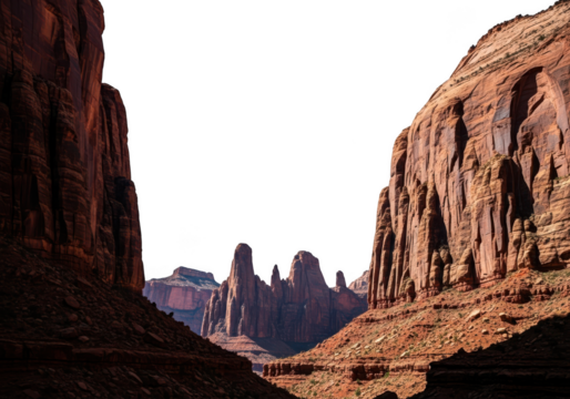 Rugged red rock formations and vast canyon landscape under an expansive open sky isolated on transparent background