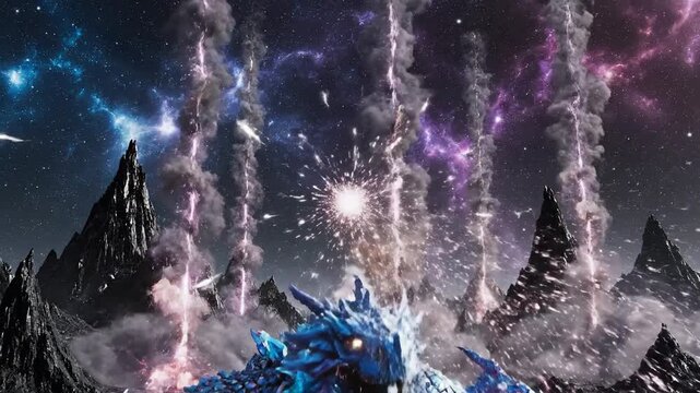 Abstract colorful explosion with ethereal light and symbolic imagery