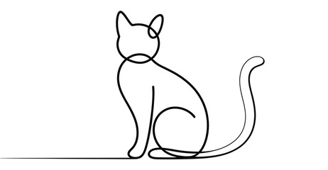  Minimalist cat line drawing – elegant continuous line art of sitting feline, symbolizing calm, grace, and simplicity