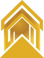Set of three upward pointing arrows forming a shield or house shape in golden gradient representing progress safety and future success vector