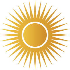 Stylized bright sun vector illustration with radiating sharp triangular rays and central circular core shape
