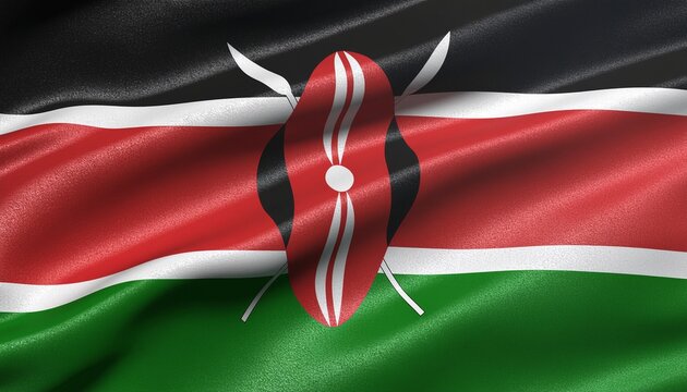 Realistic illustration of the national flag of Kenya waving in the wind