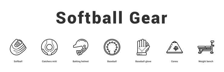 Softball Gear Modern and clean web banner illustration featuring thematic icons for visual communication