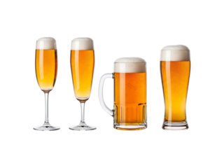 Four glasses of beer isolated on transparent background