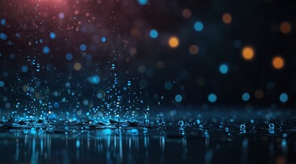 Abstract bokeh lights and water splashes in dark moody atmosphere