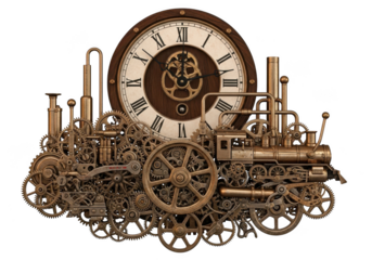 Steampunk Time Machine with Gears and Clockwork on Black Background