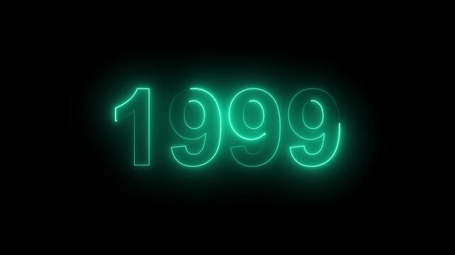 1999 Glowing Neon Line Text Animation, Powerful Abstract Neon Number Design in Stunning 4K Highlighting the Iconic and Important Year important date 1999.