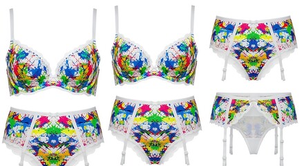 Obraz premium Colorful lingerie set with abstract pattern on white background