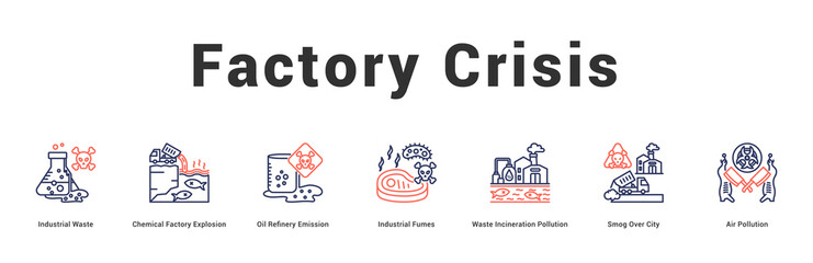 Factory Crisis Modern and clean web banner illustration featuring thematic icons for visual communication