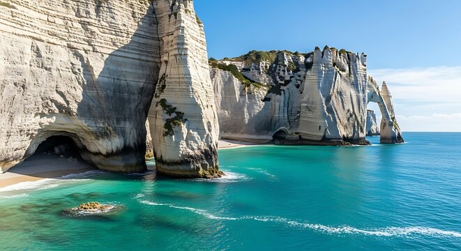 Stunning White Cliffs and Natural Arches of Etretat, Normandy, France. - Powered by Adobe