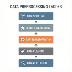 Data preprocessing ladder infographic showing essential steps  