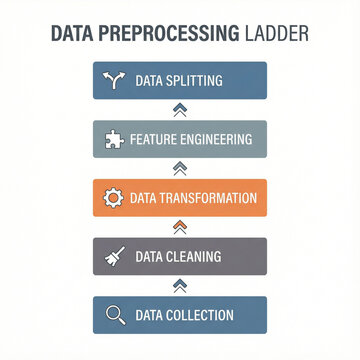 Data preprocessing ladder infographic showing essential steps  