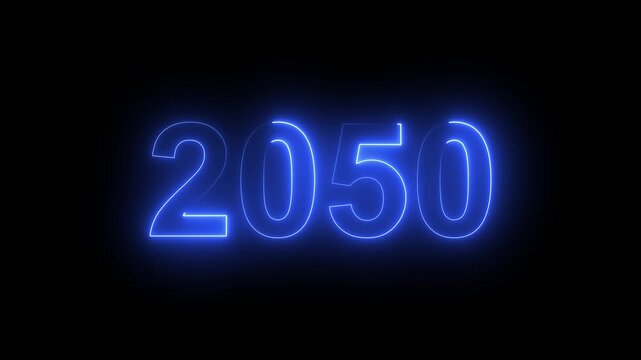2050 Glowing Neon Line Text Animation, Powerful Abstract Neon Number Design in Stunning 4K Highlighting the Iconic and Important Year important date 2050.