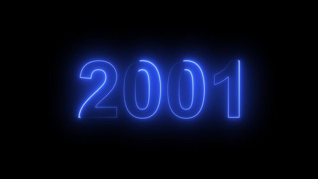 2001 Glowing Neon Line Text Animation, Powerful Abstract Neon Number Design in Stunning 4K Highlighting the Iconic and Important Year important date 2001.