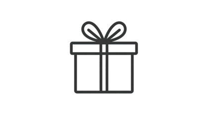 Outlined gift box with bow icon on black background