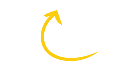 Yellow curved arrow pointing upwards on black background