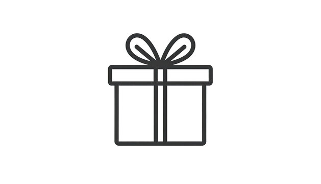 Outlined gift box with bow icon on black background