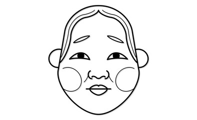 和風イラスト・おかめのモノクロイラストアイコン線画