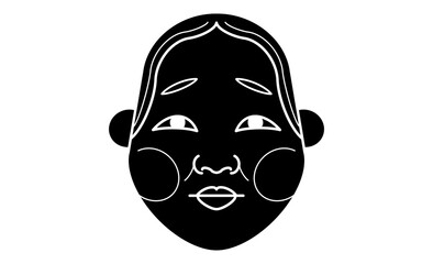 和風イラスト・おかめのモノクロイラストアイコン線画