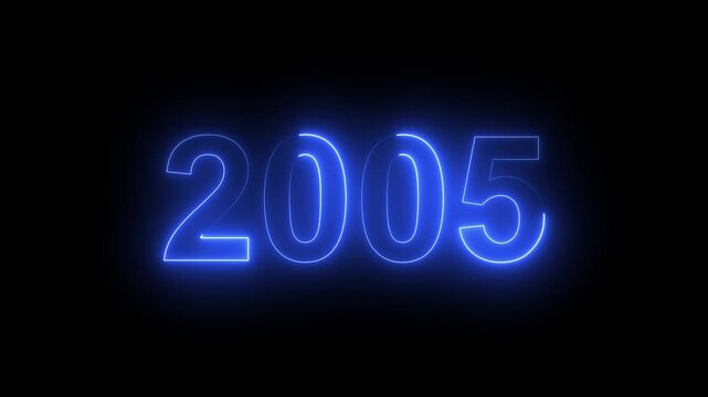 2005 Glowing Neon Line Text Animation, Powerful Abstract Neon Number Design in Stunning 4K Highlighting the Iconic and Important Year important date 2005.